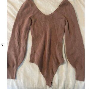 Tan Fitted Ribbed Puff Sleeve Bodysuit Abercrombie XS ADD FOR FREE